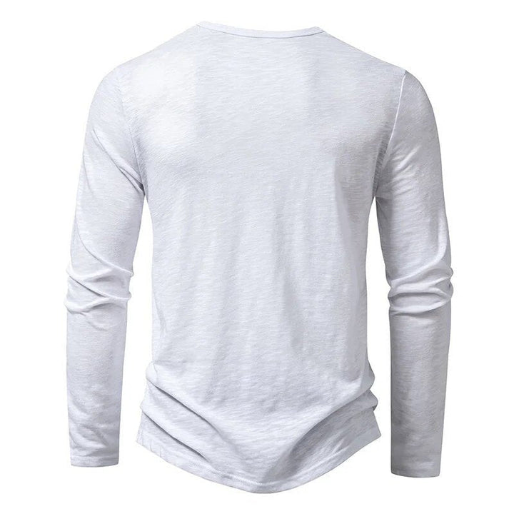 Men's long sleeve henley, slim fit design, offering effortless everyday style.