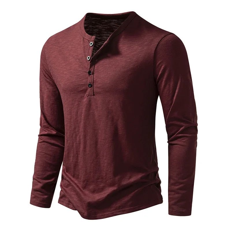 Comfortable men's slim fit henley, long sleeve top with a stylish button placket.