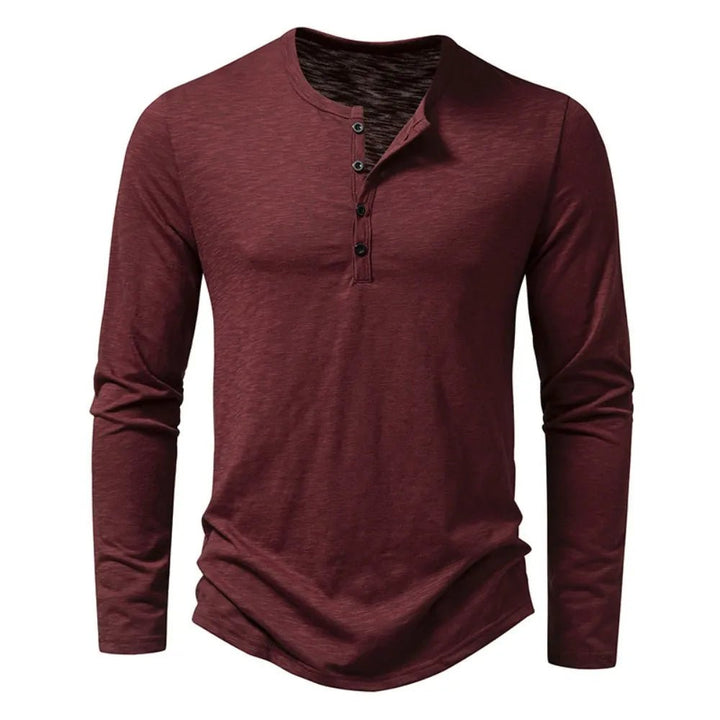 Basic men's long sleeve henley top, slim fit, great for everyday comfort & style.