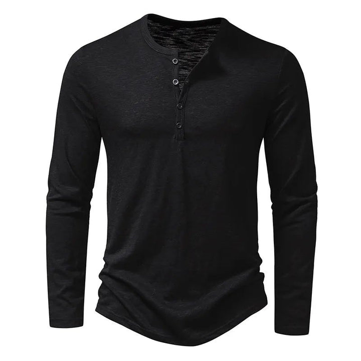 Men's long sleeve henley in slim fit, ideal for versatile everyday casual wear.