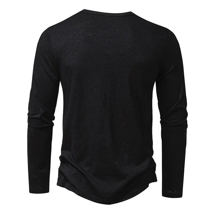 Comfortable men's apparel: long sleeve henley top with a modern slim fit cut.