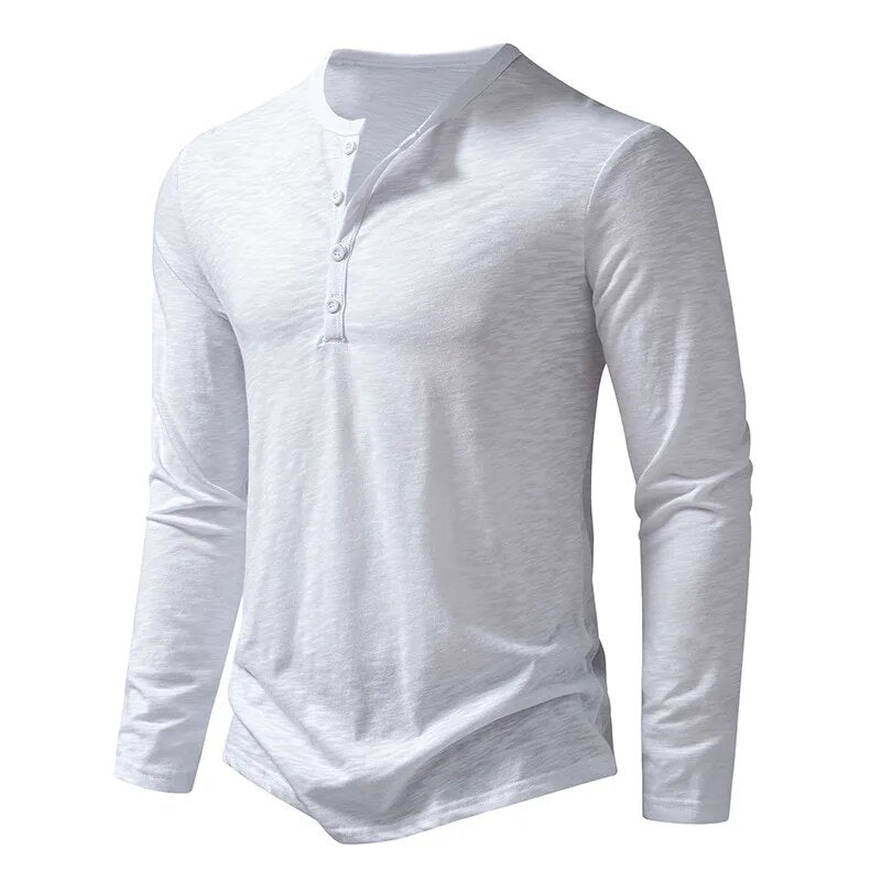Stylish men's henley shirt, slim fit, long sleeve design, perfect for casual outfits.