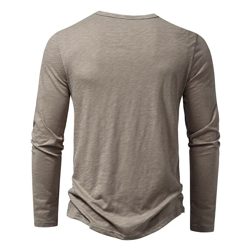 Versatile men's slim fit henley, ideal for layering or everyday fashion.