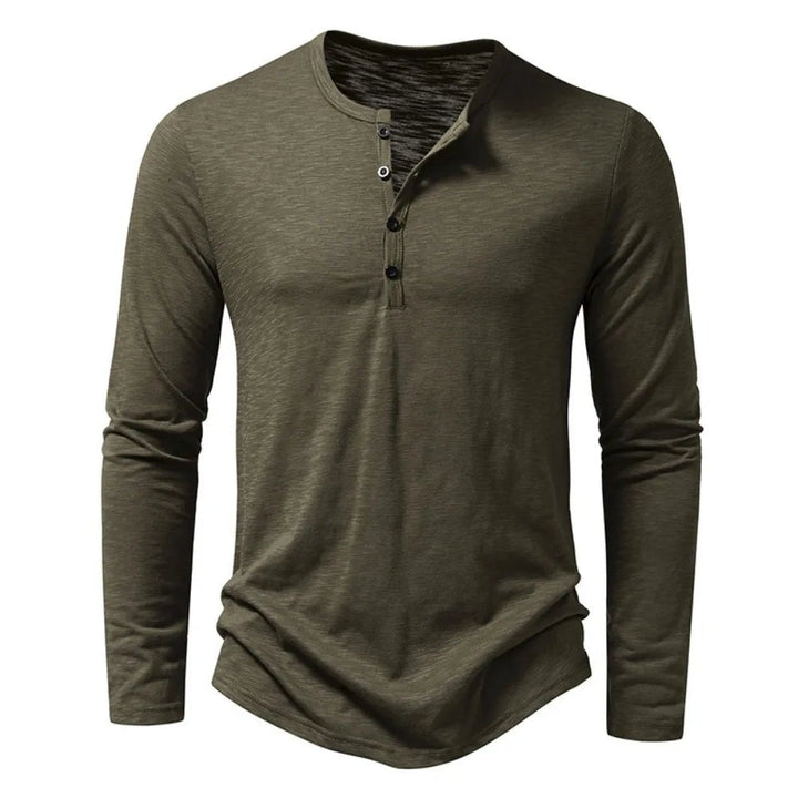 Classic men's long sleeve henley shirt, a comfortable basic for any wardrobe.