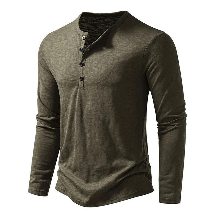 Stylish men's slim fit henley with buttons, perfect for modern casual looks.