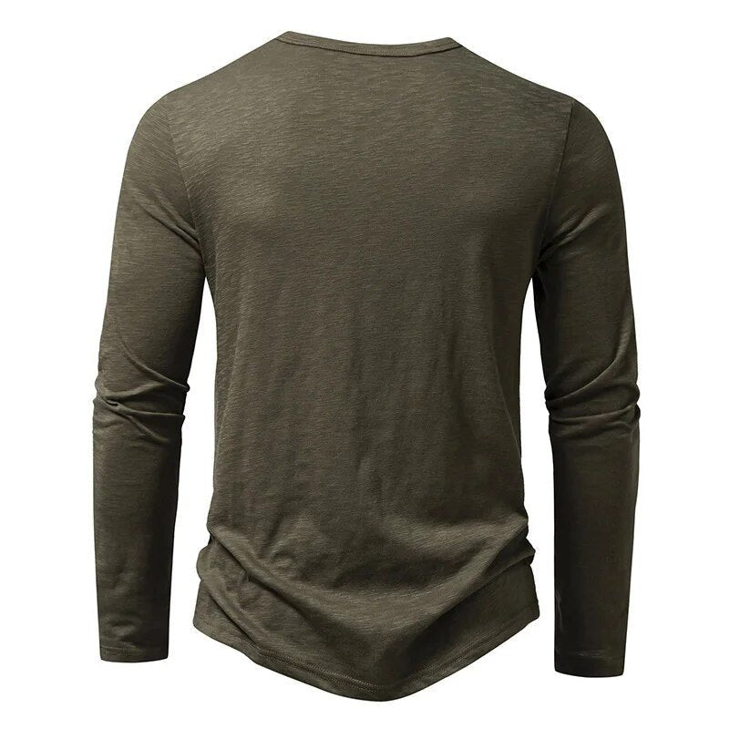 Effortless men's long sleeve henley top, a must-have for everyday style and comfort.