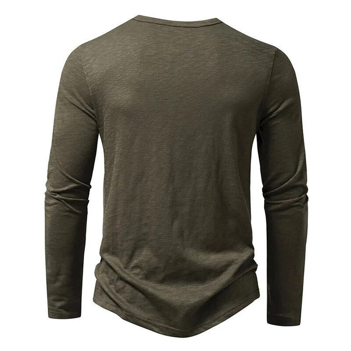 Effortless men's long sleeve henley top, a must-have for everyday style and comfort.