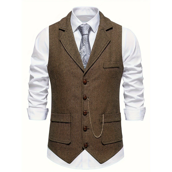 Classic men's slim fit herringbone waistcoat vest with elegant texture. Tailored fashion for men.