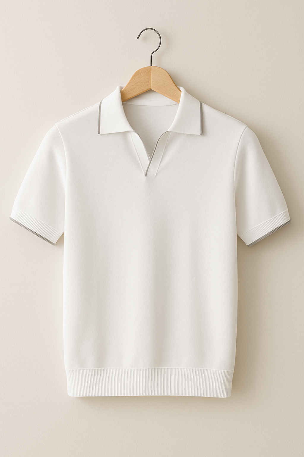 Men's slim fit short sleeve knit polo with contrast trim. Essential for casual & smart casual men's fashion.
