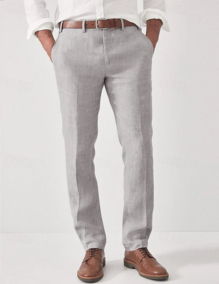 Tailored men's linen blend slim fit dress pants. Ideal for summer, business casual, or smart casual outfits.