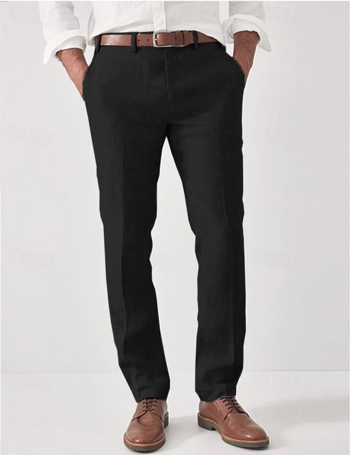 Comfortable & lightweight men's summer pants. Slim fit linen trousers for a cool, tailored smart casual look.