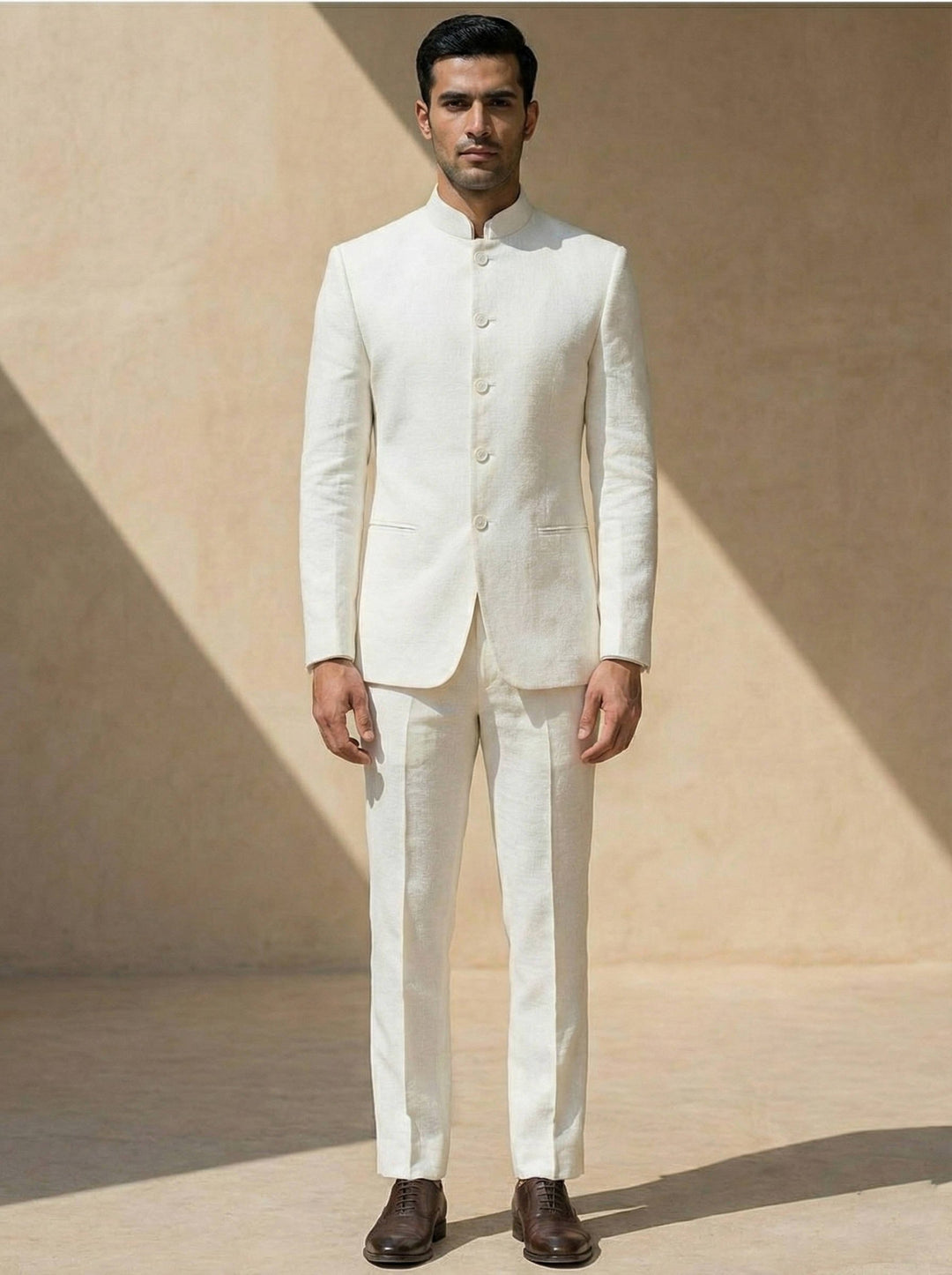 Elegant men's single-breasted Nehru suit, ideal for sophisticated party wear and special occasion outfits.