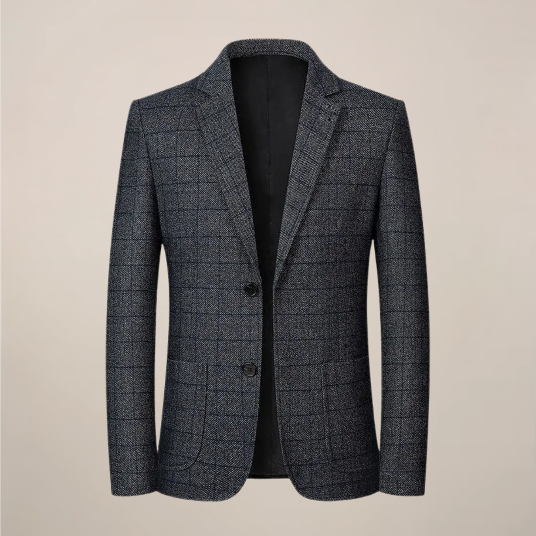 Classic men's plaid blazer in a slim fit. Versatile check jacket for business, formal occasions, or smart casual autumn outfits.