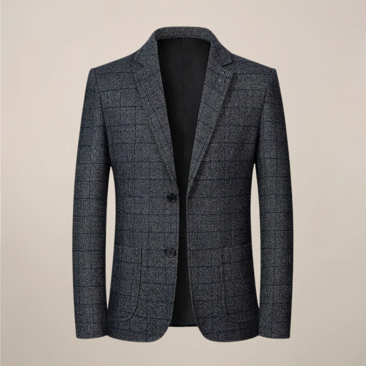 Classic men's plaid blazer in a slim fit. Versatile check jacket for business, formal occasions, or smart casual autumn outfits.