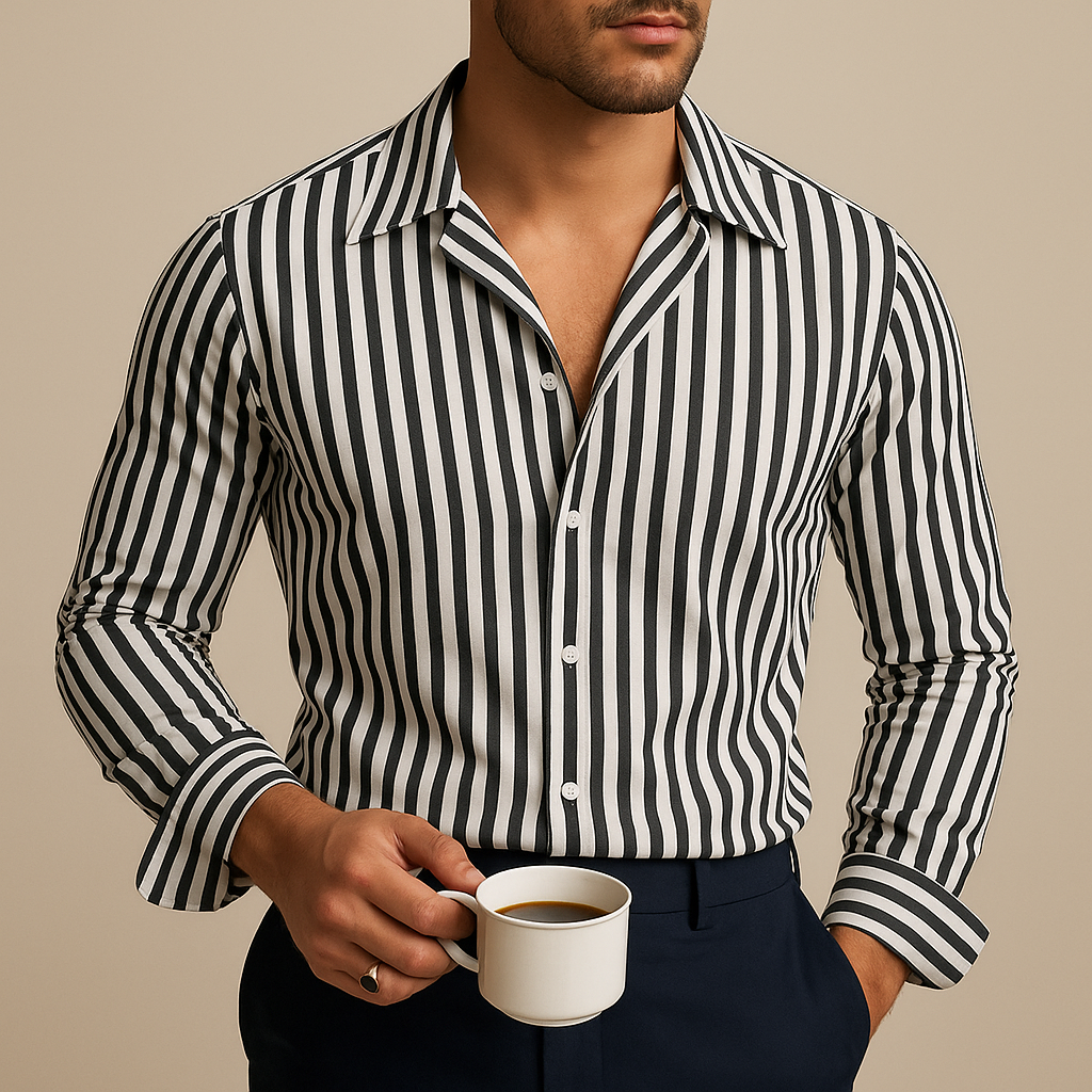 Striped men's polo shirt. Easy care, all-season performance for comfortable everyday and business casual style.