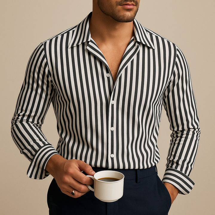 Striped men's polo shirt. Easy care, all-season performance for comfortable everyday and business casual style.
