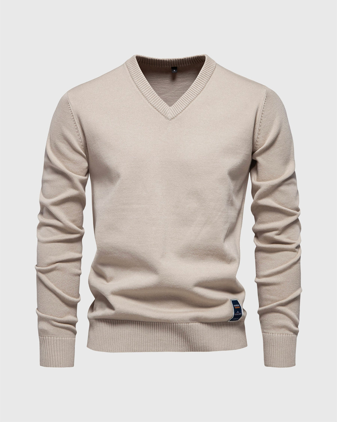 Casual men's V-neck sweater with fine ribbed knit texture, ideal for everyday wear