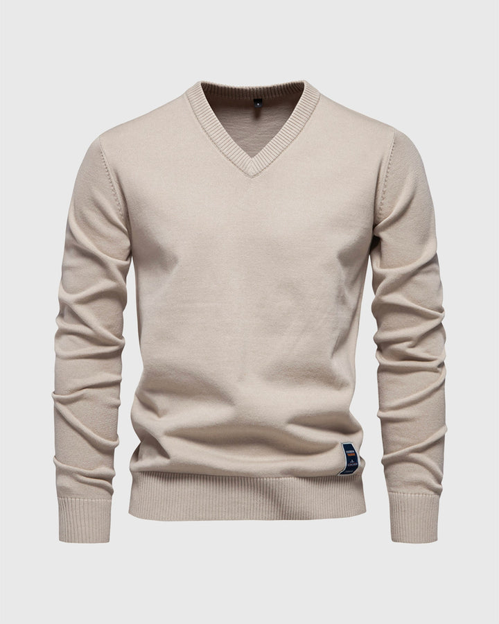 Casual men's V-neck sweater with fine ribbed knit texture, ideal for everyday wear
