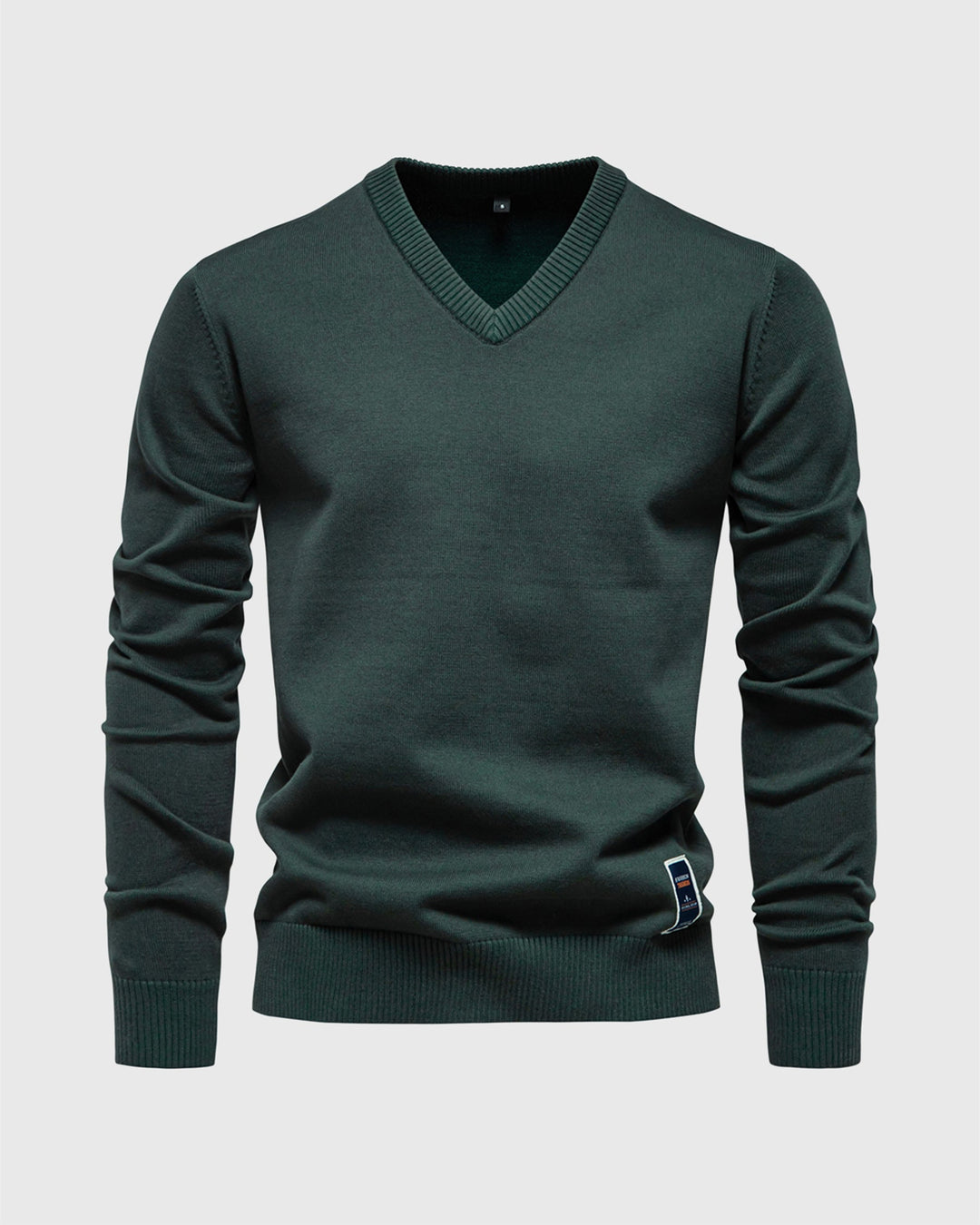 Stylish grey men's V-neck sweater in a comfortable ribbed knit, perfect for layering
