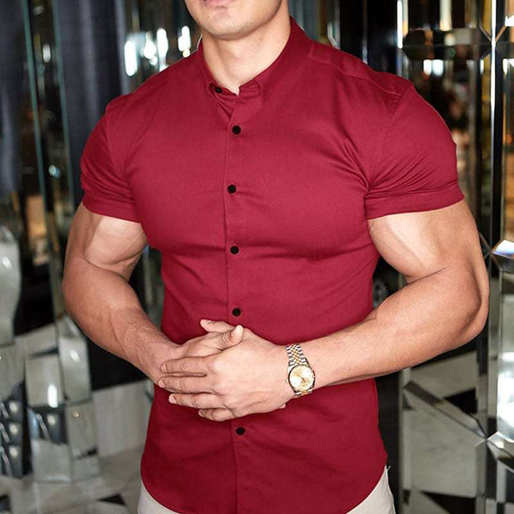 Men's slim fit short sleeve casual shirt for summer fashion and everyday wear.