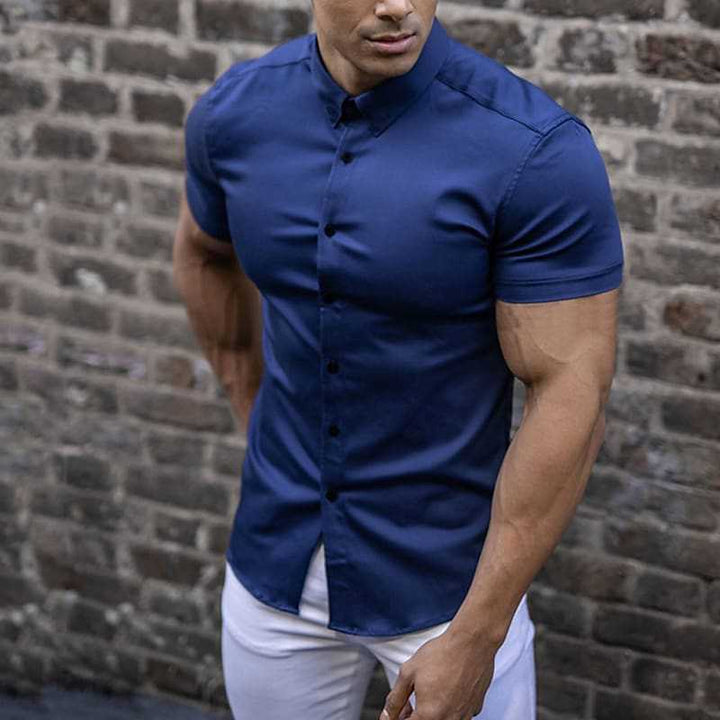 Stylish men's slim fit shirt, short sleeve, designed for modern spring & summer casual wear.