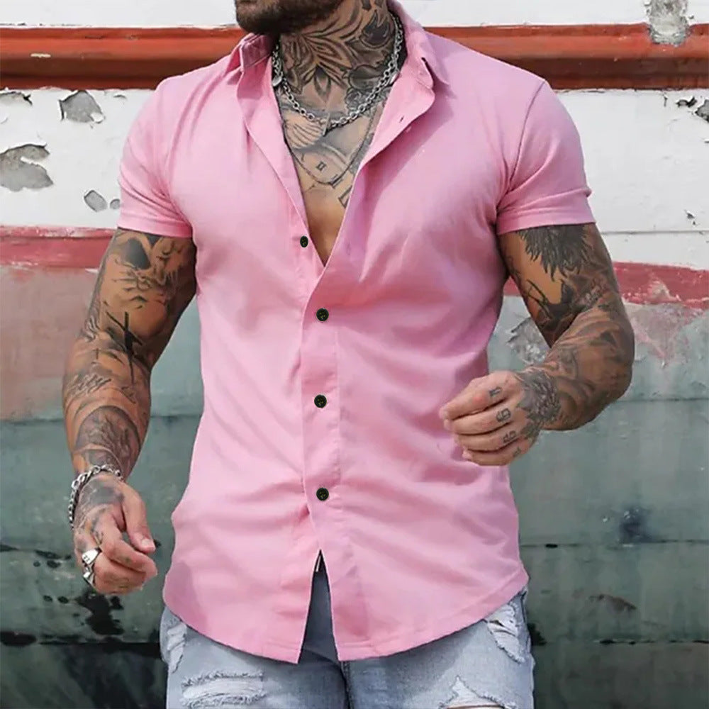 Modern men's casual shirt, short sleeve, featuring a sleek slim fit for everyday comfort.