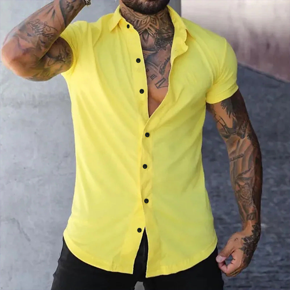 Men's short sleeve top, slim fit, suitable for casual events & versatile spring/summer apparel.
