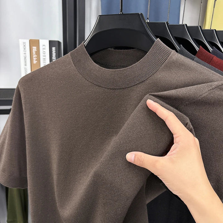 Men's fashion slim fit mock neck t-shirt, short sleeve, a must-have casual staple.