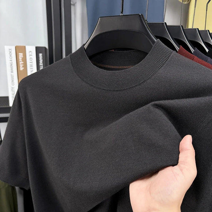 Summer ready men's slim fit mock neck tee, short sleeve, breathable and cool.