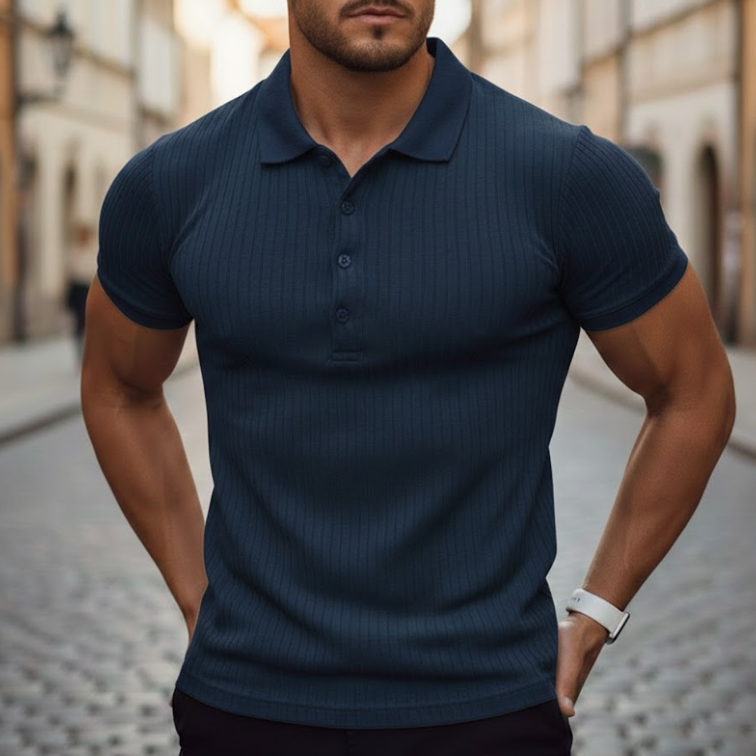 Summer fashion essential: men's slim fit short sleeve polo for active lifestyles & casual comfort.