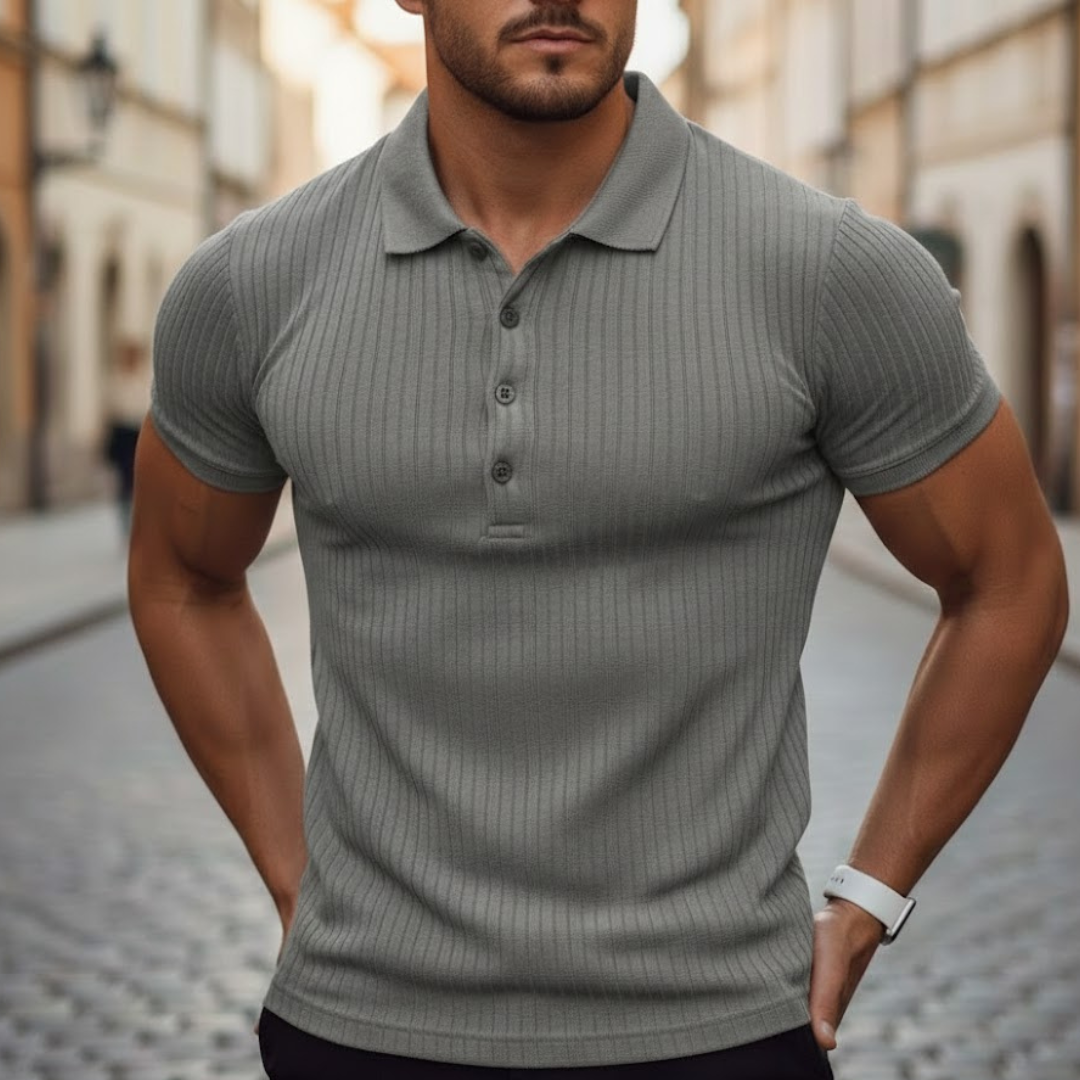 Versatile men's slim fit short sleeve polo shirt, great for athletic wear or classic casual style.