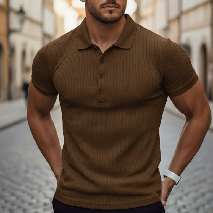Slim fit men's short sleeve polo. Everyday comfort, athletic style, perfect for summer casual wear.