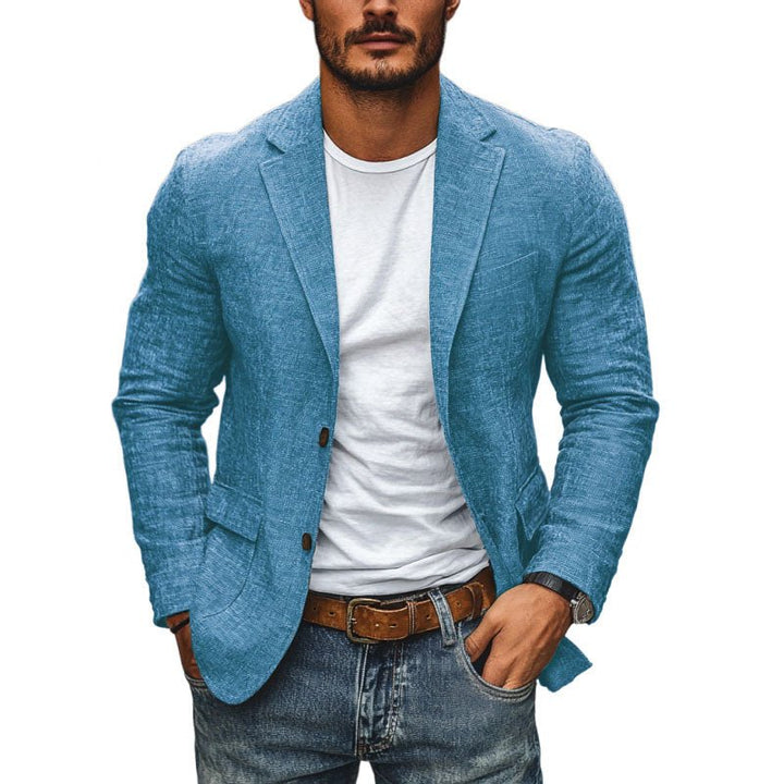 Modern men's slim fit single-breasted blazer jacket, ideal for formal or everyday elegance.