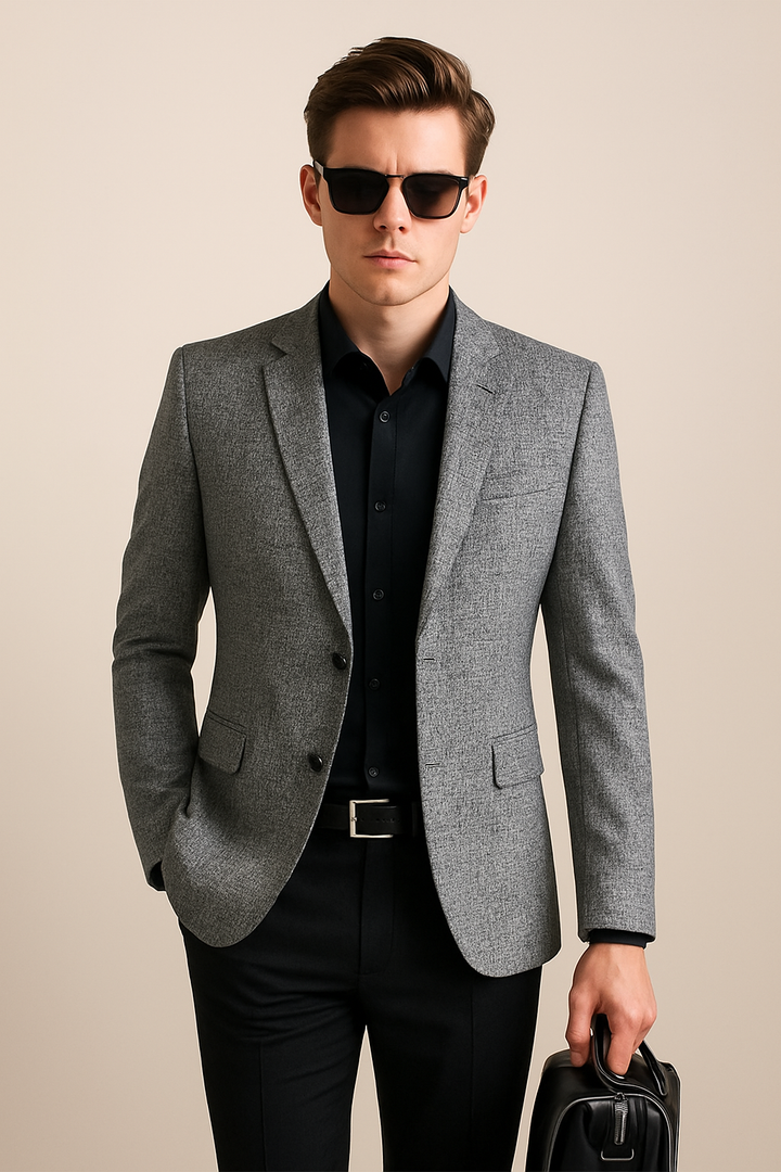 Men's slim fit spring blazer, single-breasted, perfect for modern smart casual or versatile layering.