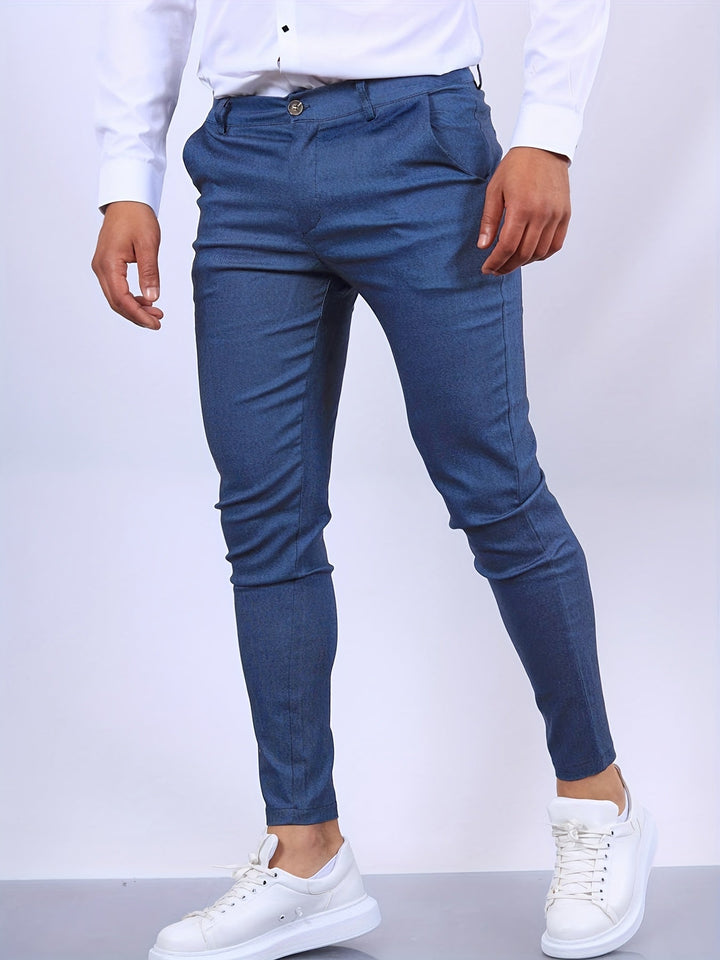 Men's slim fit stretch chino trousers, comfortable for casual or smart casual wear.