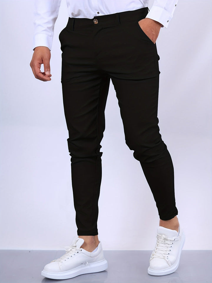 Stylish men's slim fit stretch chino trousers, offering comfort and a modern silhouette.