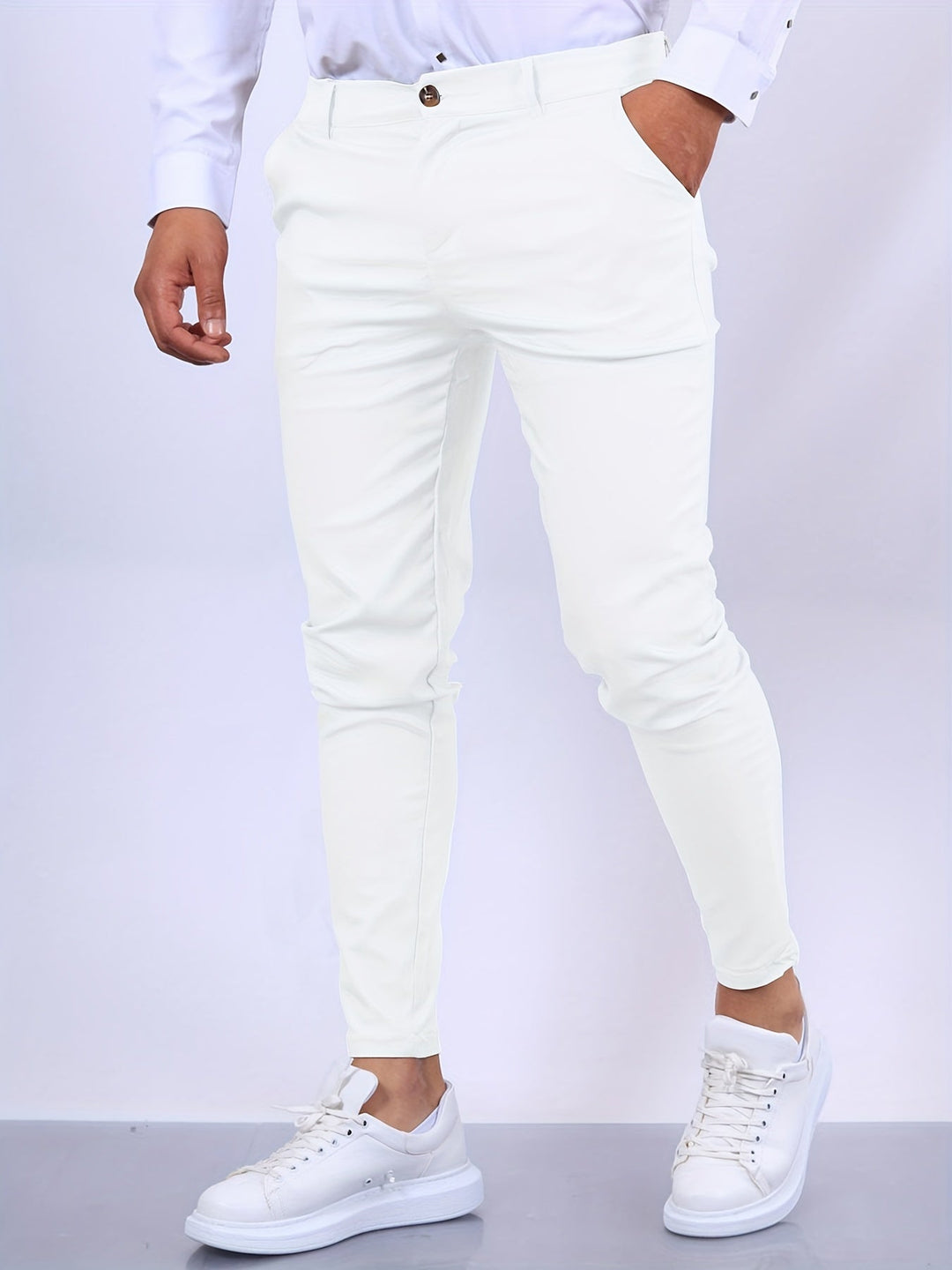 Polished men's slim fit stretch chinos, perfect for smart casual and office environments.