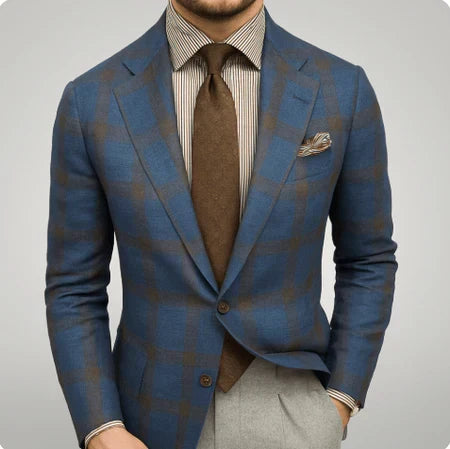 Elegant men's tailored blazer, slim fit design suitable for business attire, weddings, or a professional look.
