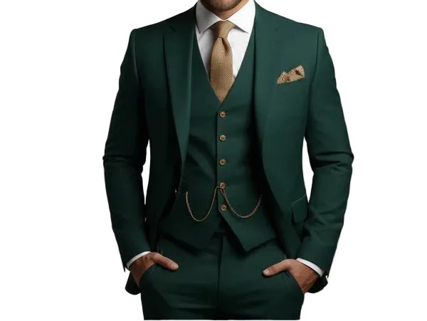 Stylish men's fashion: slim fit three-piece suit. Perfect tailored formal wear for weddings & events.