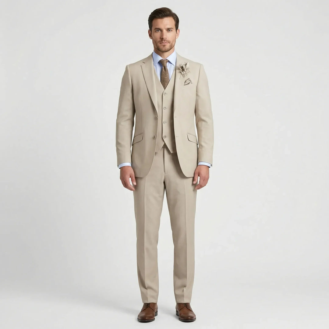 Professional men's slim fit three-piece suit, designed for business, formal events, and elegant wedding attire.