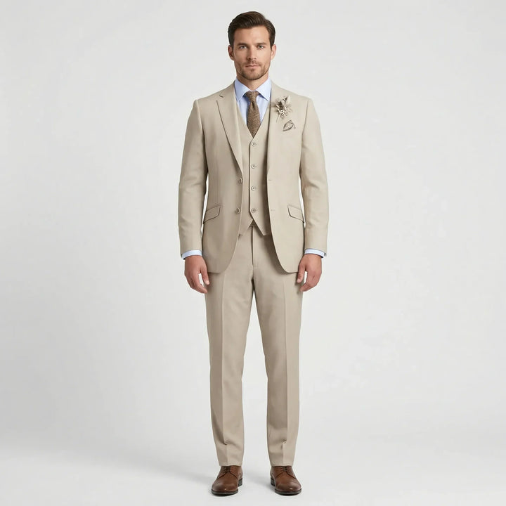 Professional men's slim fit three-piece suit, designed for business, formal events, and elegant wedding attire.