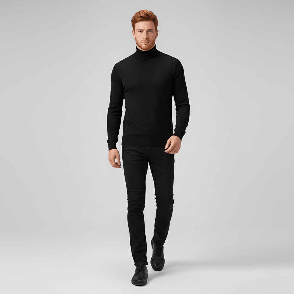 Men's fashionable slim-fit turtleneck for office, winter & casual elegance.