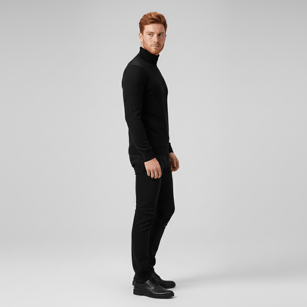 Stay warm & stylish in this men's slim-fit turtleneck sweater, ideal for layering.