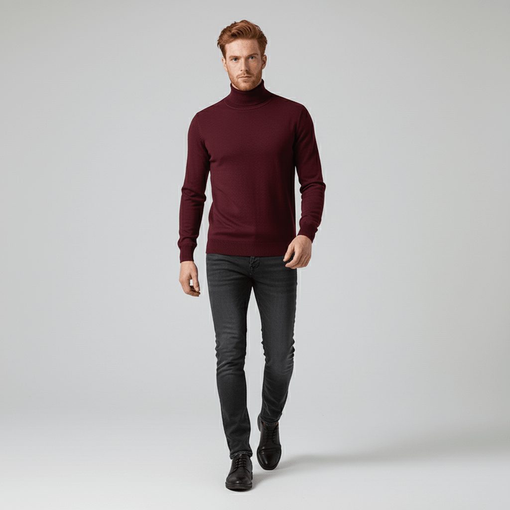Elegant men's slim-fit turtleneck pullover, versatile for any smart look.