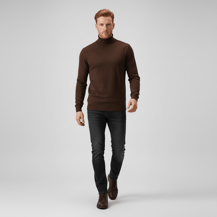Modern men's slim-fit turtleneck, perfect for layering and sleek appeal.