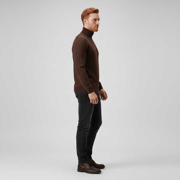 Men's slim-fit turtleneck sweater, sleek design for warmth & comfort.