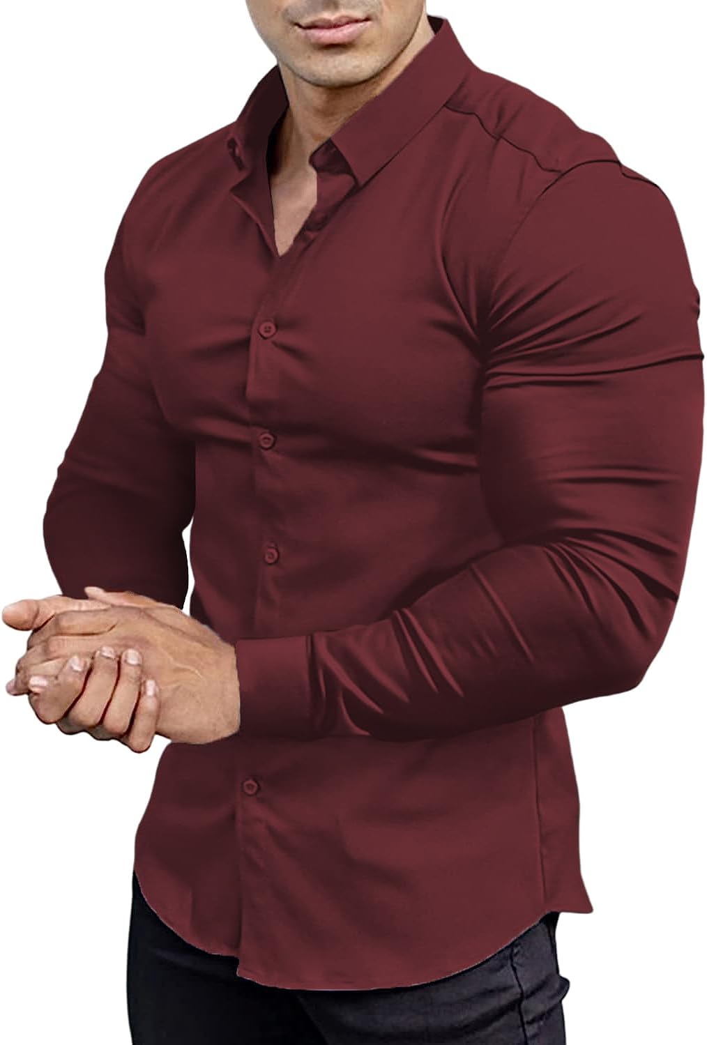 Comfortable men's slim fit wrinkle-free dress shirt for all-day wear.