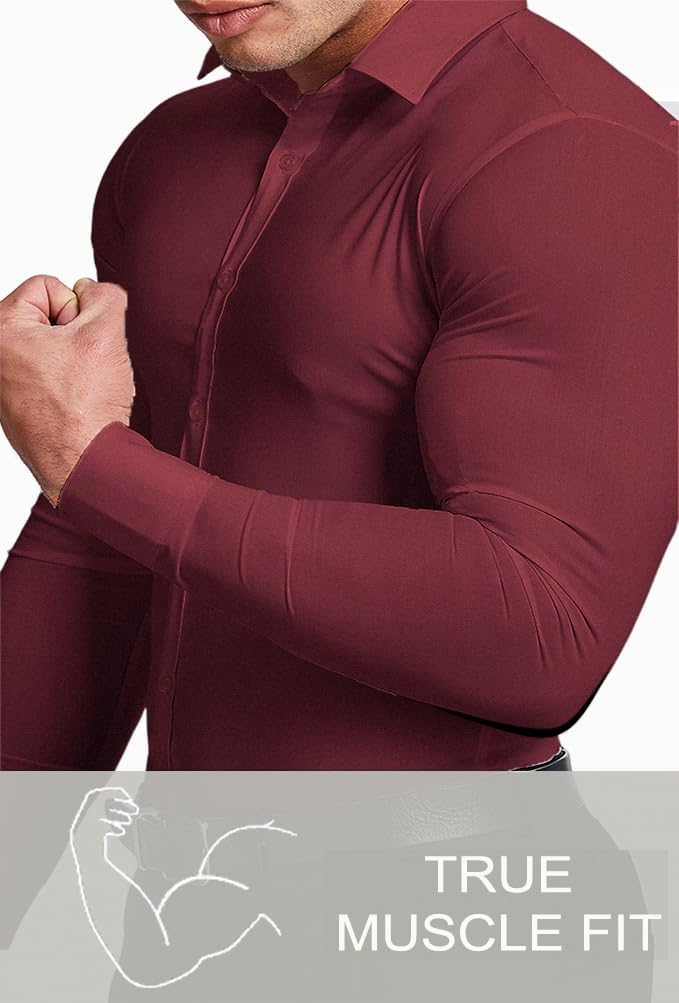 Breathable men's slim fit wrinkle-free dress shirt, maximum comfort.