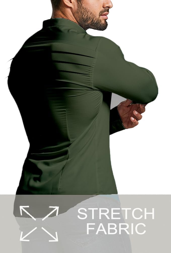 Flexible men's wrinkle-free button-down shirt, freedom of movement.