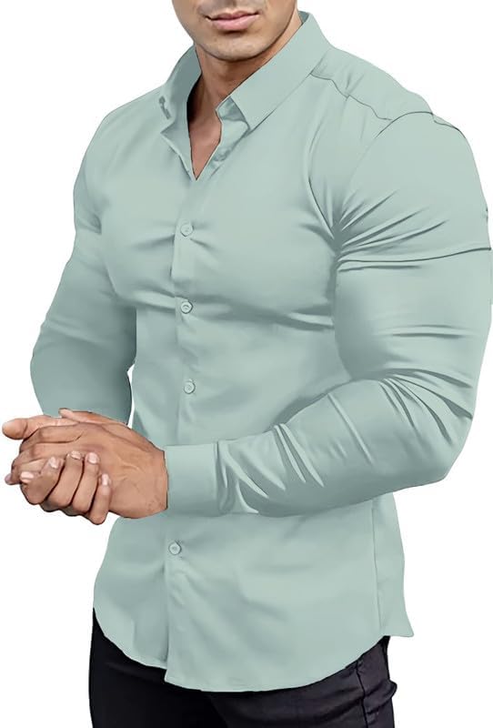 Men's slim fit wrinkle-free dress shirt, perfect for formal events.